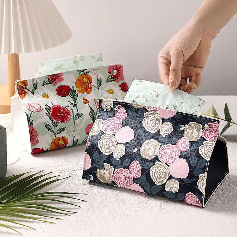 Hộp Đựng Khăn Giấy Bằng Da Họa Tiết Tranh Sơn Dầu Sáng Tạo