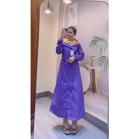 Áo mưa măng tô nữ một đầu PU 2 lớp thời trang cao cấp chống thấm chống gió lạnh - Ao mua mang to nu