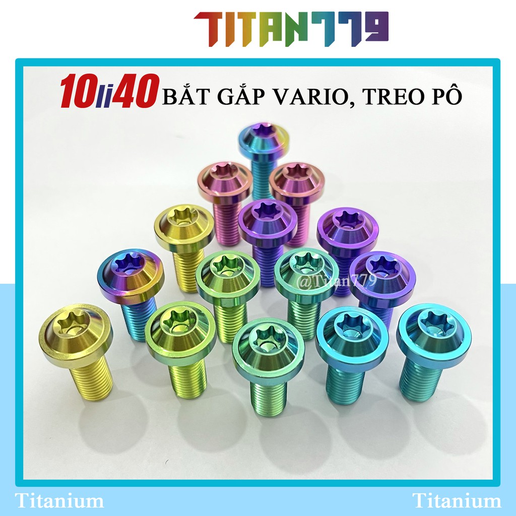 (46) Ốc Titan Gr5 10li40 10li4 đầu dù dày bắt gắp Vario, treo pô Ex Exiter Sirius, bắt chân phuộc Sirius 10li 10 li 4 40