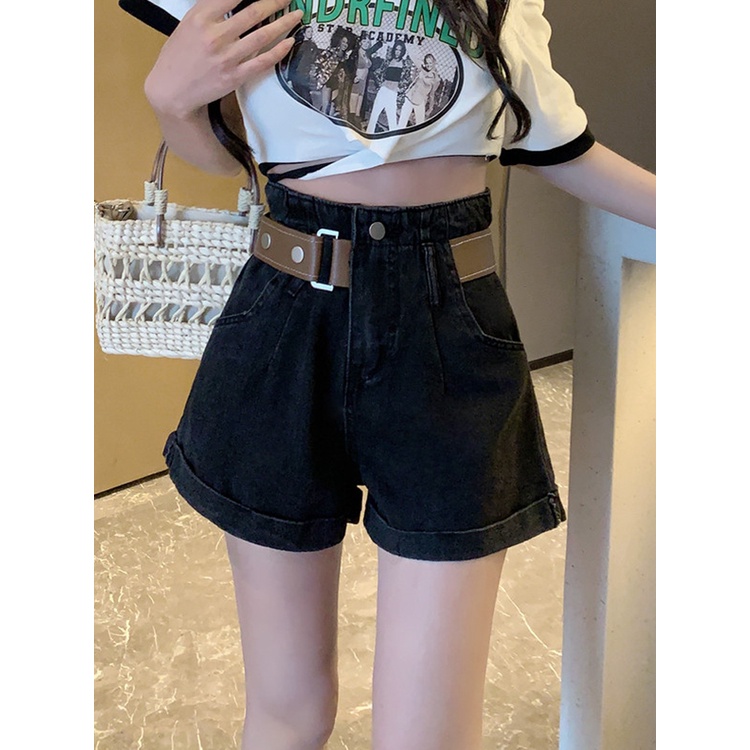 COZOK Quần Short denim Lưng Cao Ống Rộng Thời Trang Dễ Phối Đồ