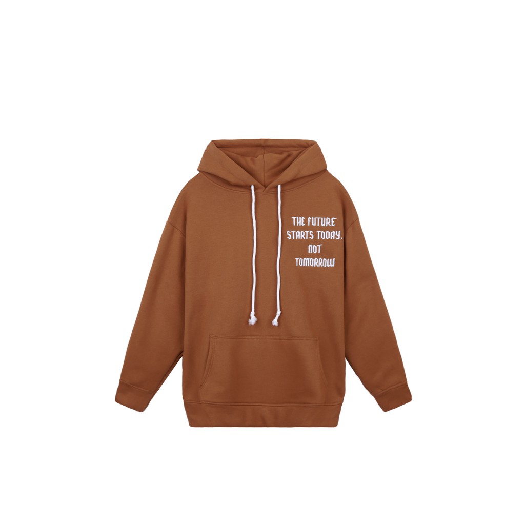 Áo Hoodie Unisex Thêu Trái Đất-Phía Trước Thêu Chữ-Đường Thêu Tỉ Mỉ-Vải Nỉ Bông Dày Dặn-Form Rộng-Màu Cam Gạch