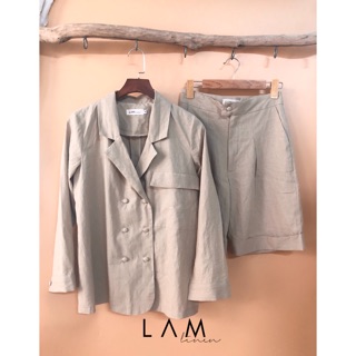 Set Blazer quần lửng vải Linen ( màu Nude)