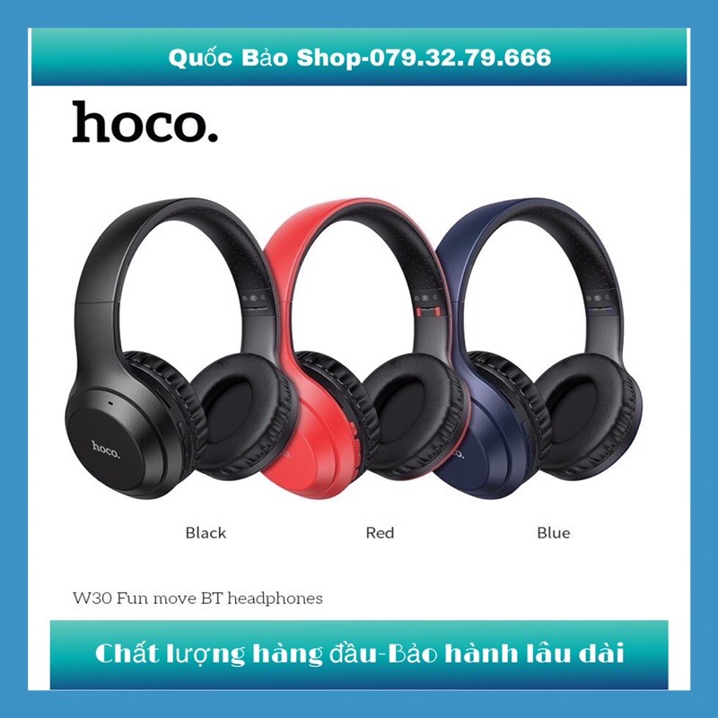 Tai Nghe Chụp Tai Bluetooth W30 Hoco V5.0 Hỗ Trợ Thẻ -Nhớ -Mic Đàm Thoại Chơi gaming-Bảo Hành Chính hãng