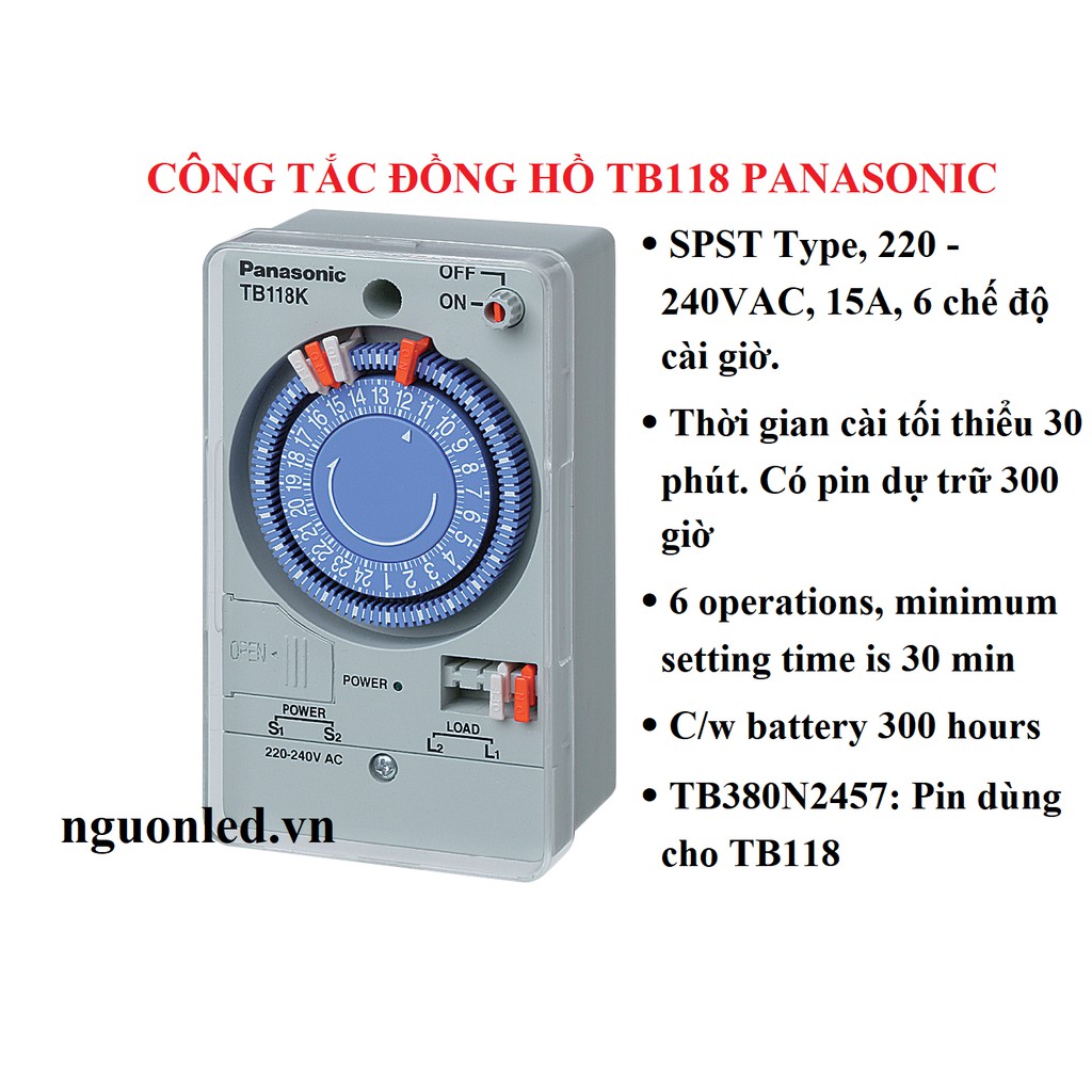 Công tắc đồng hồ (NÊN MUA) công tắc hẹn giờ TB118/TB178 hiệu Panasonic, Nanoco có pin dự trữ.