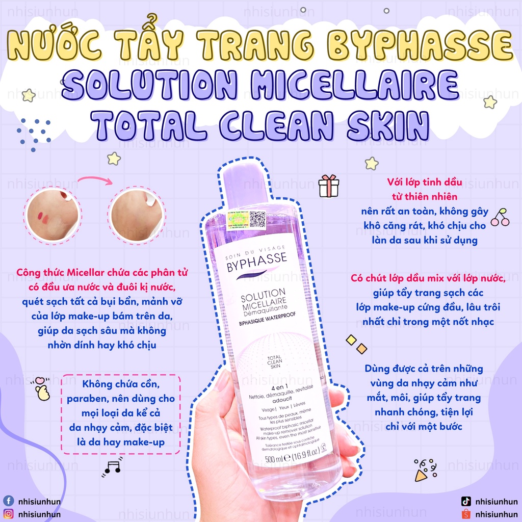 Nước tẩy trang Byphasse Solution Micellaire Màu Tím Có Dầu 500ml