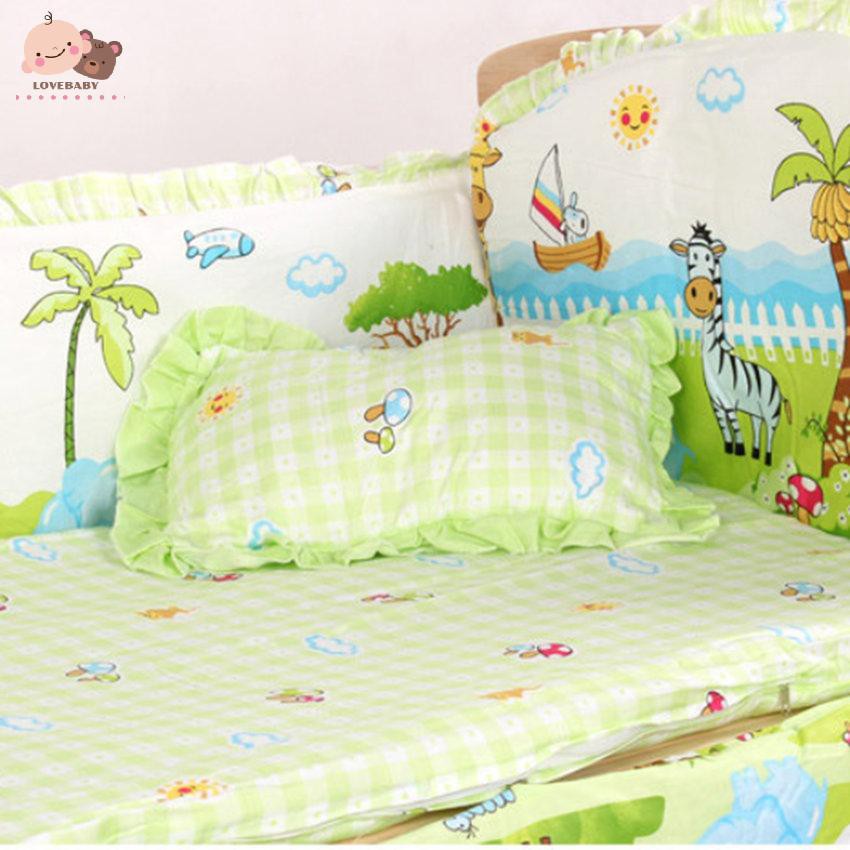 Bộ 5 Món Gồm Viền Quanh Cũi Gối Và Nệm Vải Cotton Cho Giường Bé 58x100