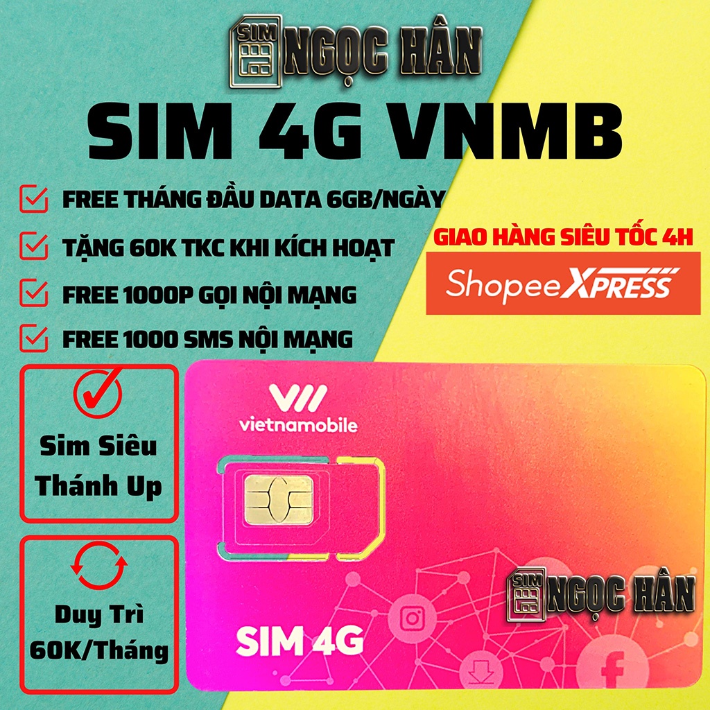 Siêu Thánh Sim 4G Vietnamobile Shopee - Gói Cước Trọn Đời/ Siêu Thánh Up - 180GB DATA - 6GB/NGÀY - SIM NGỌC HÂN