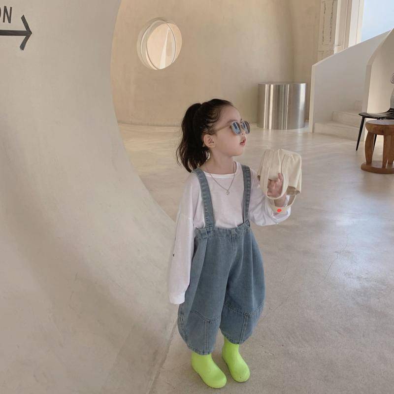 Hàng Mới Về [Hàng Mới Về] Quần Yếm Denim Dáng Rộng Thoải Mái Phong Cách Hàn Quốc Thời Trang Mùa Thu Cho Bé Gái