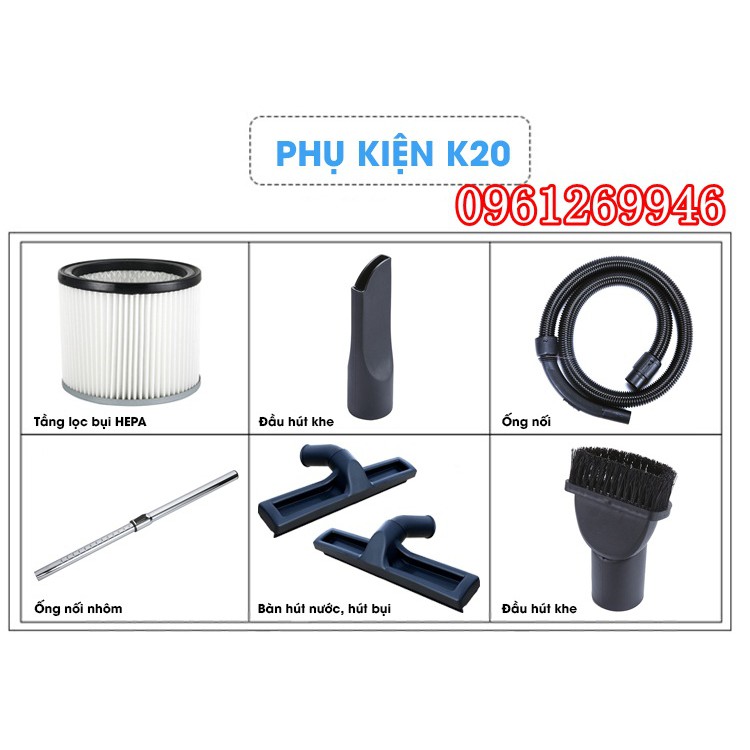 Máy hút bụi gia đình Sumika K20 công suất 1600w hút bụi, hút nước