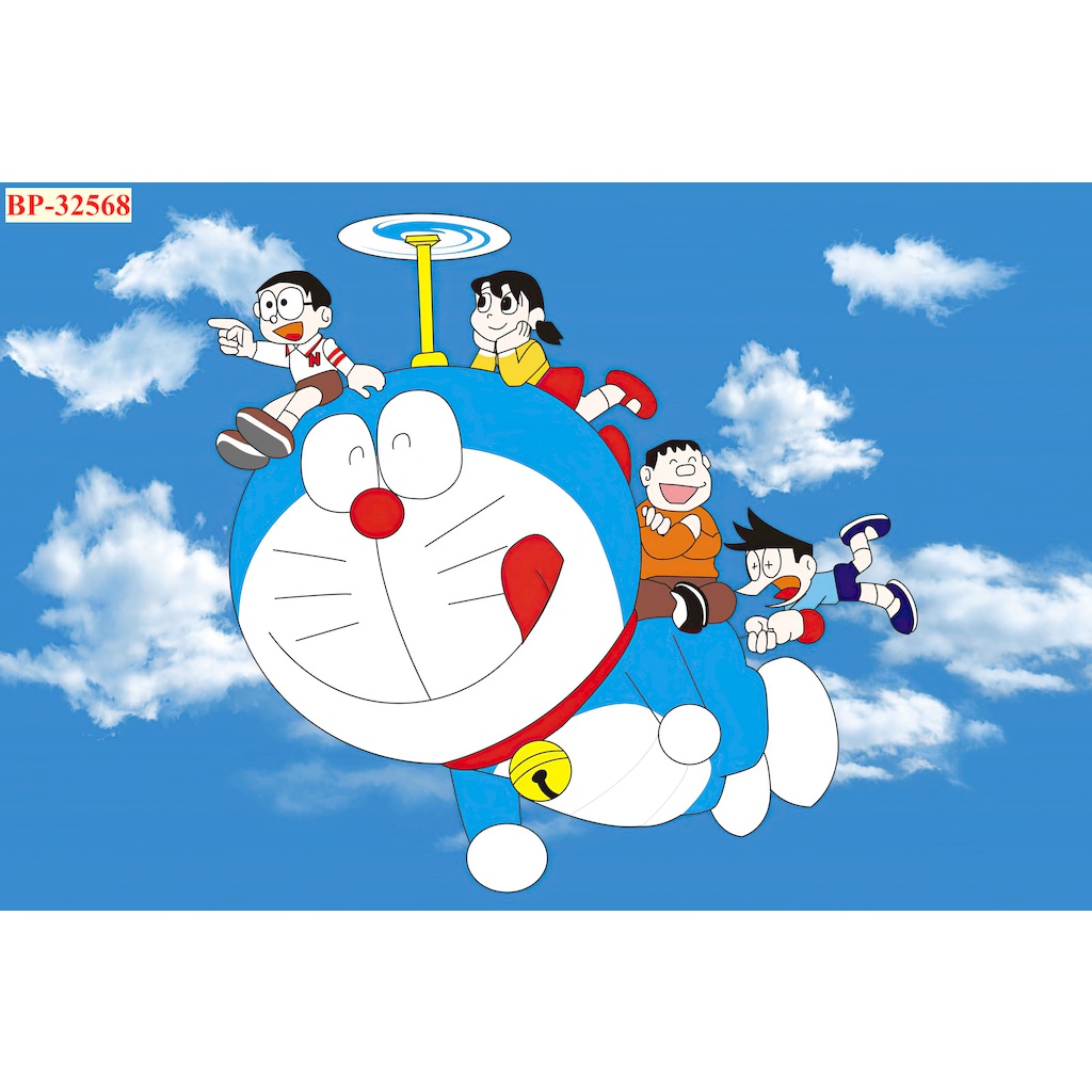 Tranh Dán Tường Trẻ Em 3D Chủ Đề Doraemon hoạt hình nổi tiếng Nhật Bản và thế giới