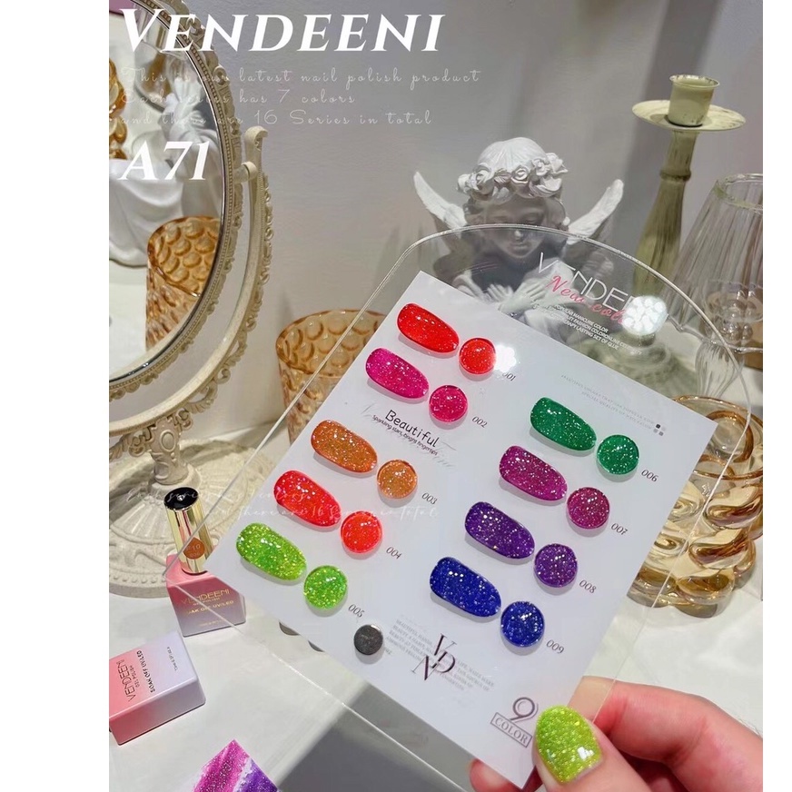 (Hàng mới về) Sét sơn nhũ flash vendeeni [ sét 9 chai + tặng bản màu] dành cho Nail