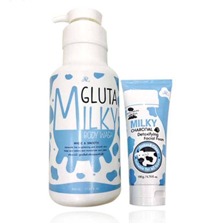 Sữa Tắm Con Bò Gluta Milky Thái Lan 800ml Tặng Sữa Rửa Mặt