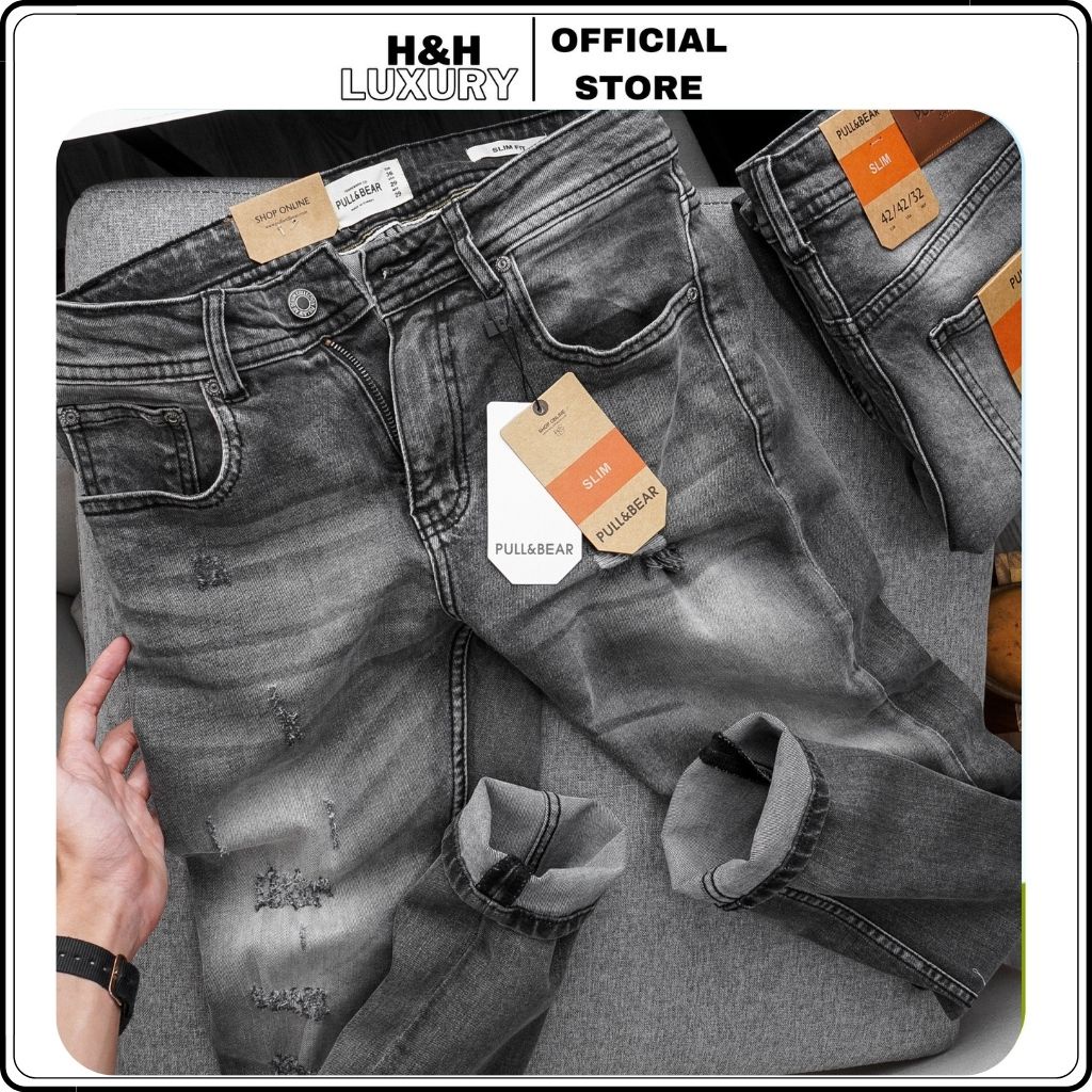 Quần bò nam đẹp Pull & Bear xanh co giãn 4 chiều xuất dư - H&H LUXURY