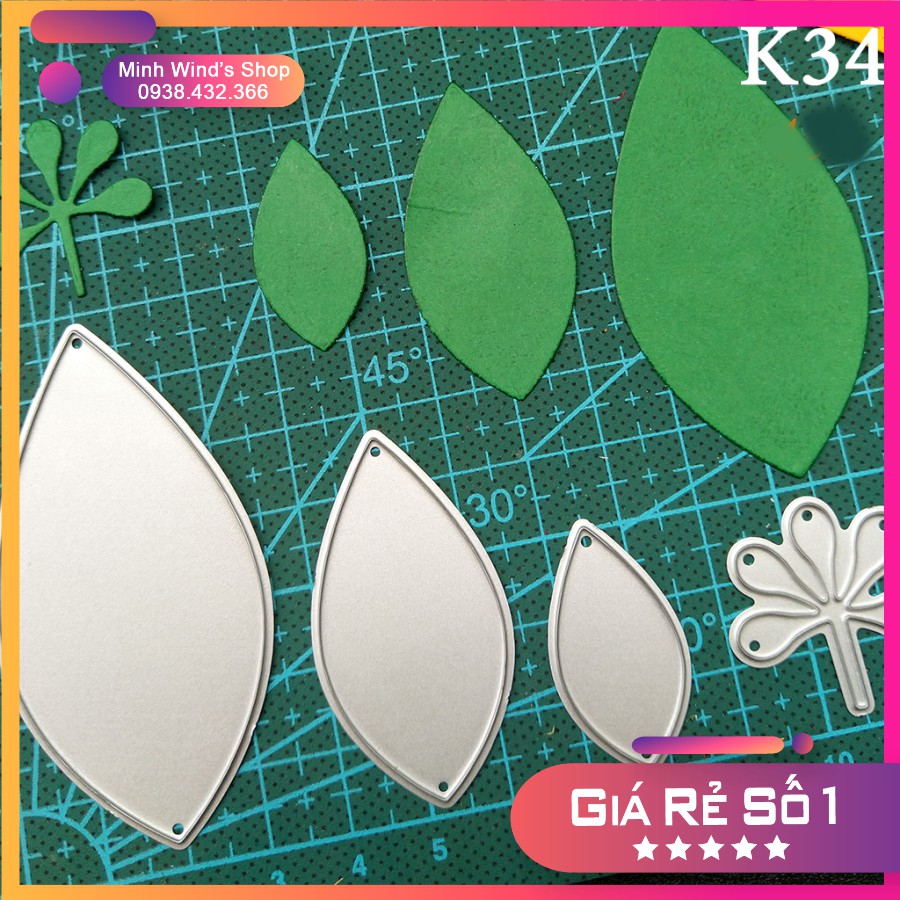 K34 - Khuôn Kim Loại Cắt Lá Bầu Tròn Nhiều Size Kèm Hoa