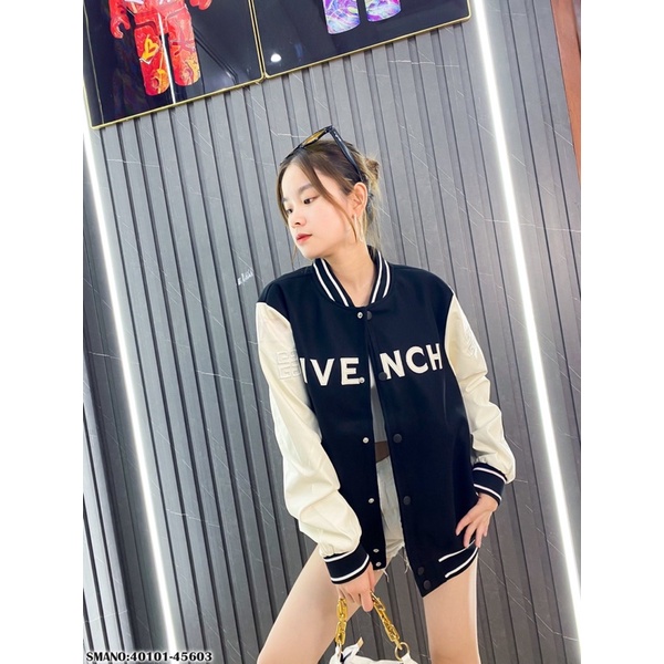Áo khoác Varsity Jacket dạ nam nữ ngực thêu chữ da phối tay da trắng thêu logo bo chun sọc viền cao cấp