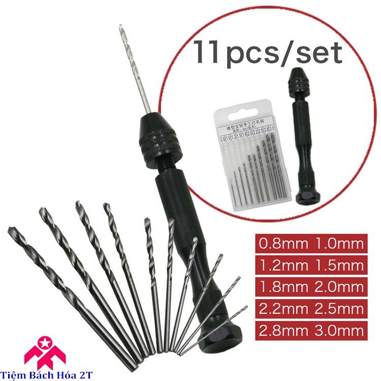 Khoan tay mini đen + 10 mũi khoan