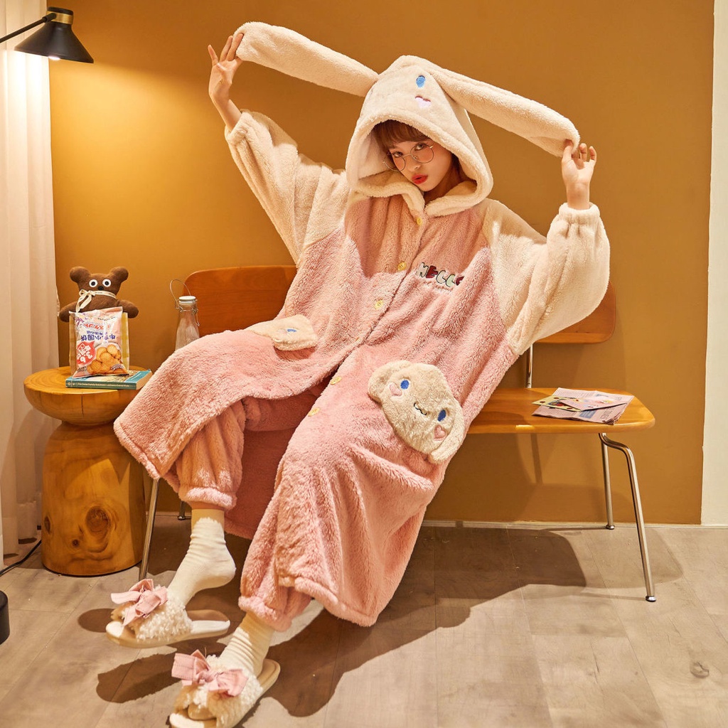 Áo Choàng Ngủ Dáng Dài Có Mũ Trùm Chất Nỉ Dày Dặn Thời Trang Thu Đông Cho Nữ | BigBuy360 - bigbuy360.vn