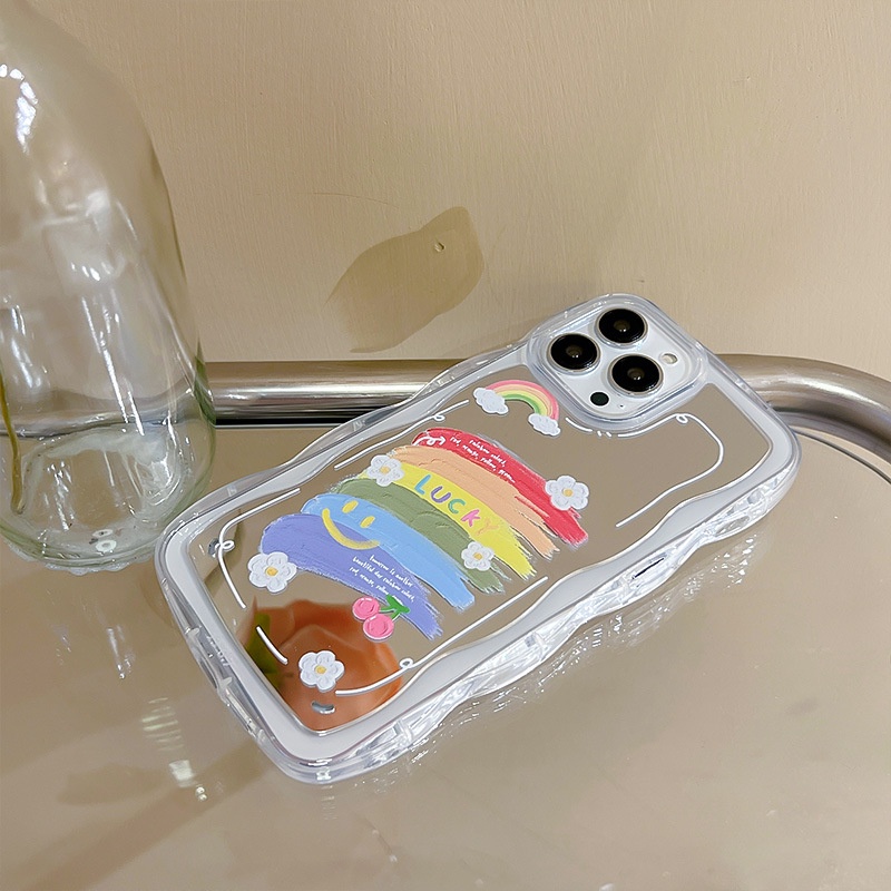 Ốp lưng iphone ốp Điện Thoại Mặt Gương Phối Ren Màu Cầu Vồng Cho iPhone 14131211 Ốp Lưng Điện Thoại Dành Cho promax XS XR xsmax se2020 678plus