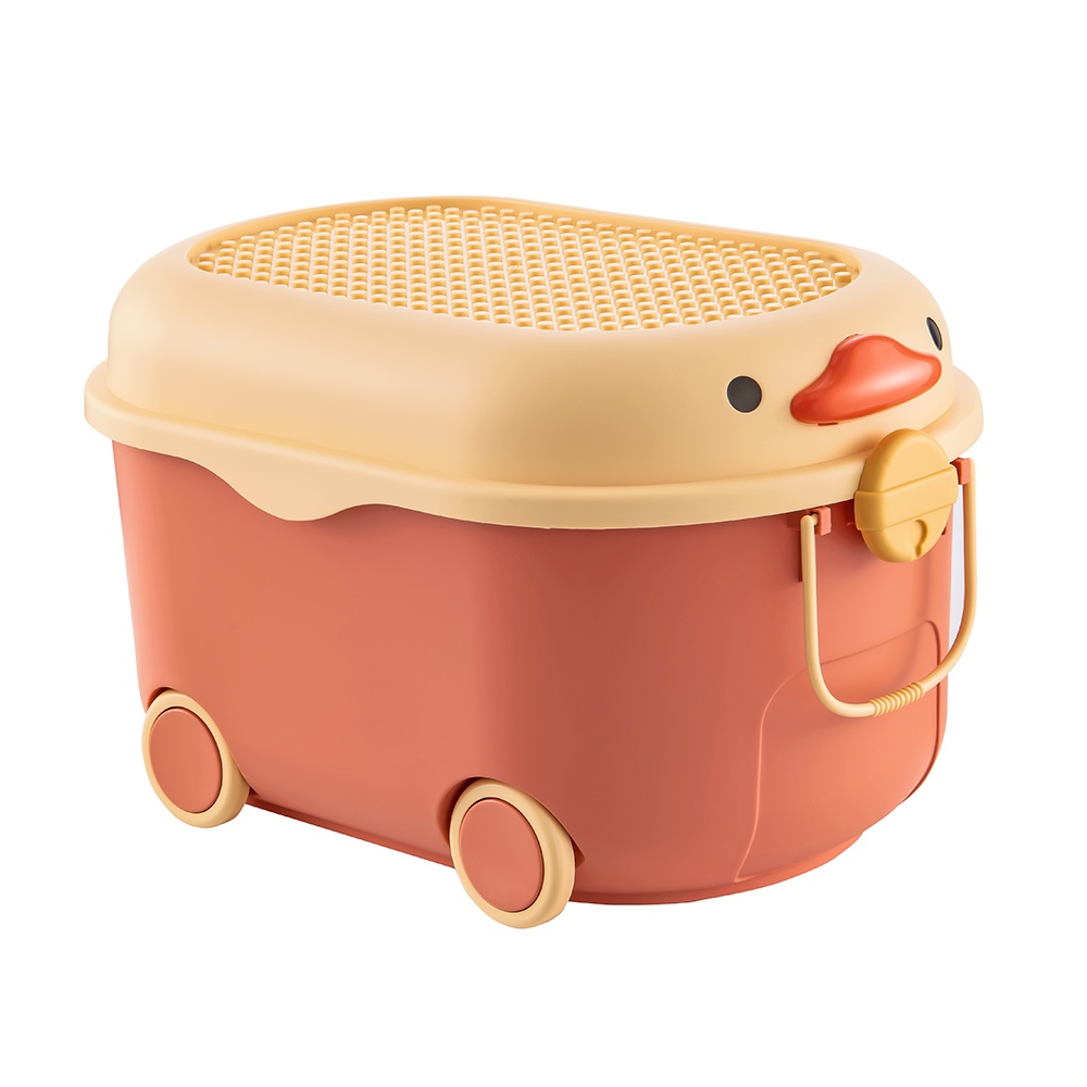 HomeBase STACKO Thùng đựng đồ đa năng hình con vịt có bánh xe có nắp khóa hai bên W57xH33xD38cm Sz L màu cam