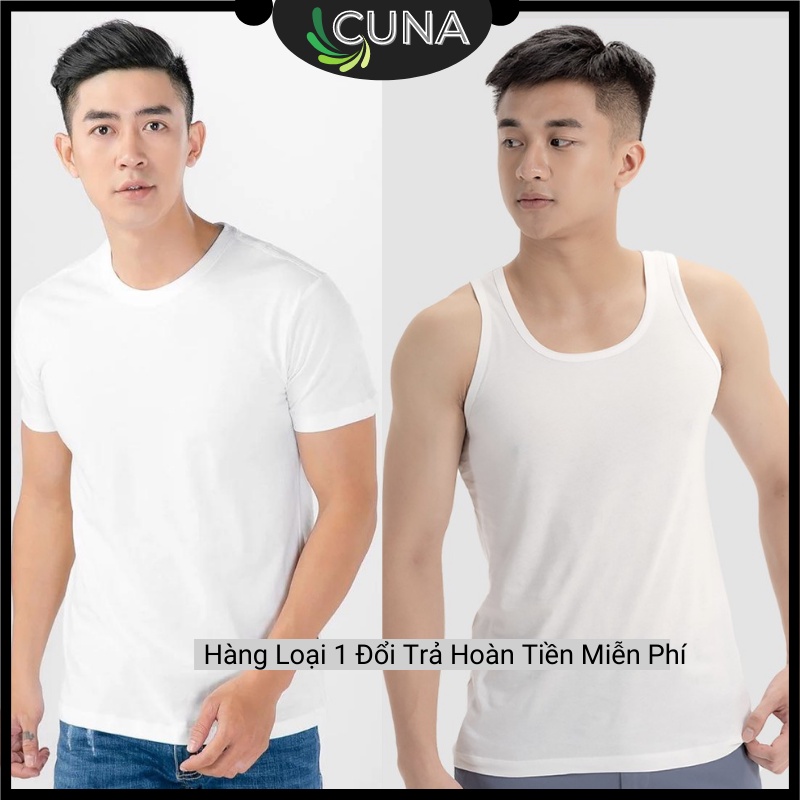 Áo Ba Lỗ Nam CUNA Áo Thun Phông Trắng Nam Tay Lỡ Cổ Tròn Tập Thể Thao Gym Mặc Ở Nhà Ngủ 3 Lỗ Diệt Kim 100% Cotton