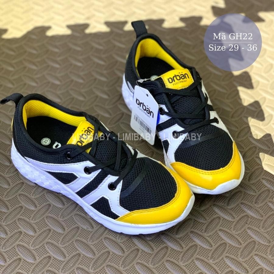 Giày thể thao bé trai Urban đen vàng xuất Châu Âu siêu nhẹ kháng khuẩn phù hợp cho trẻ em 4 -12 tuổi đi học chạy bộ GH22