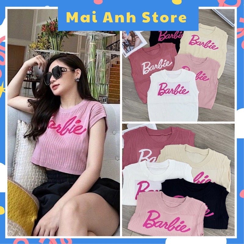 Áo len mỏng, áo croptop sát nách BARBIE vải co giãn MAIANHSHOP