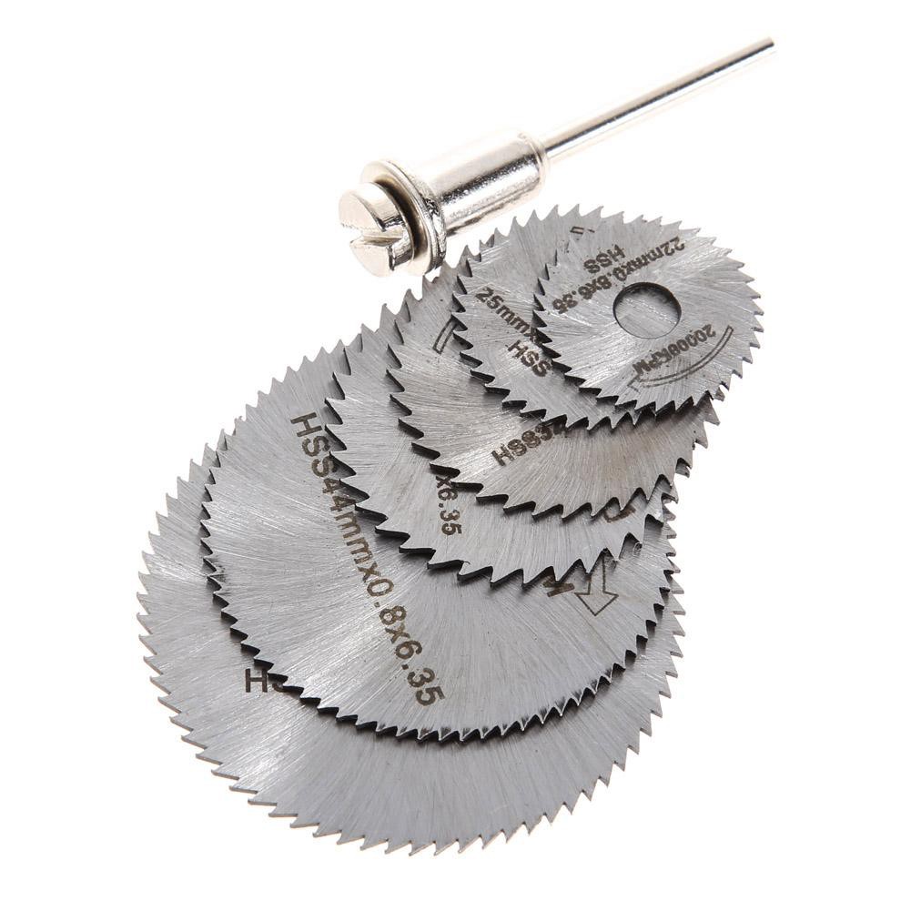 Set 7 lưỡi cưa hình tròn bằng thép gió HSS kèm trục nối