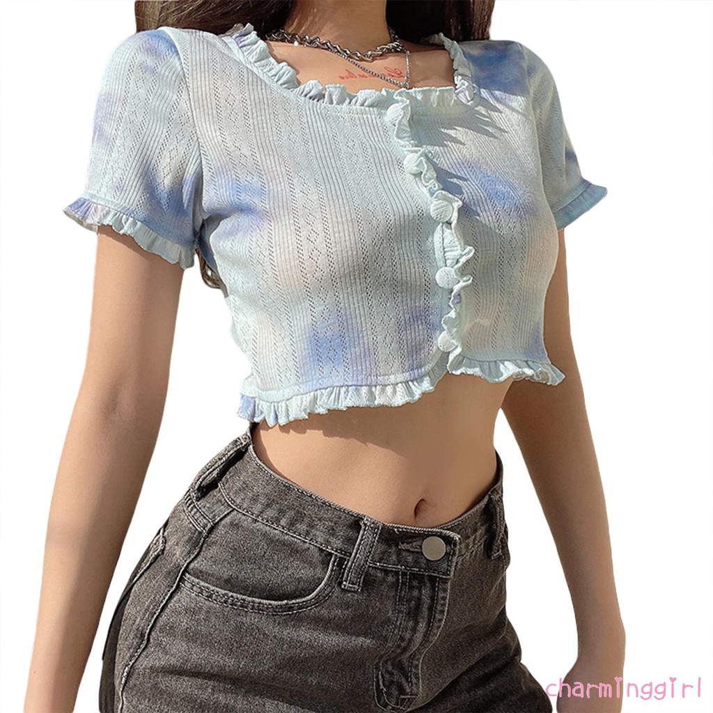 Áo Cardigan Tay Ngắn Cổ Tròn Màu Nhuộm Thời Trang Mùa Hè Cho Nữ