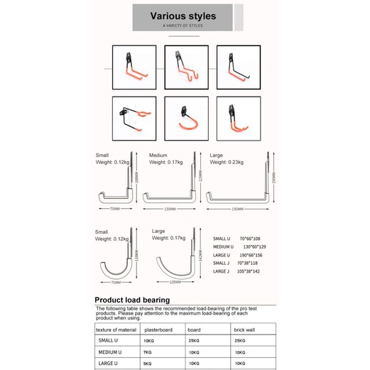 ✨Nhiệm Vụ nặng Nề Móc Kim Loại Nhà Để Xe Lưu Trữ Wall Mount Nhà Để Xe Xe Đạp Treo Móc Kho Công Cụ Lưu Trữ✨