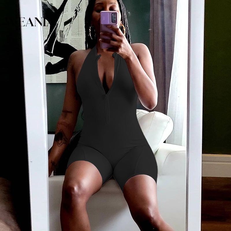 Áo liền quần Thể Thao Sát Nách Ôm Dáng Phối Khóa Kéo Hở Lưng Quyến Rũ Cho Nữ