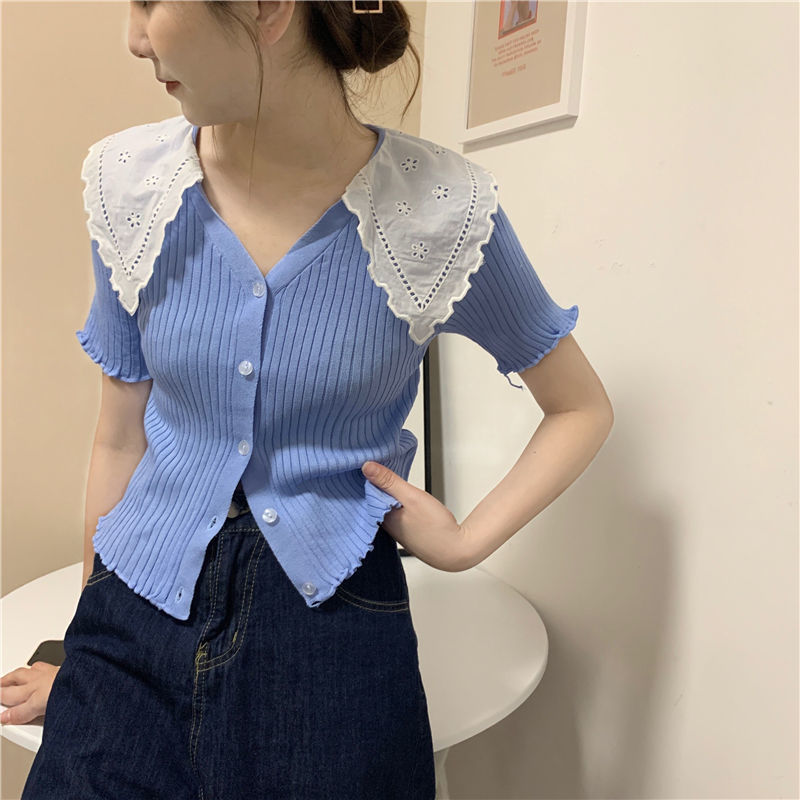 Áo Nữ Tay Ngắn Phối Ren Thời Trang Thanh Lịch