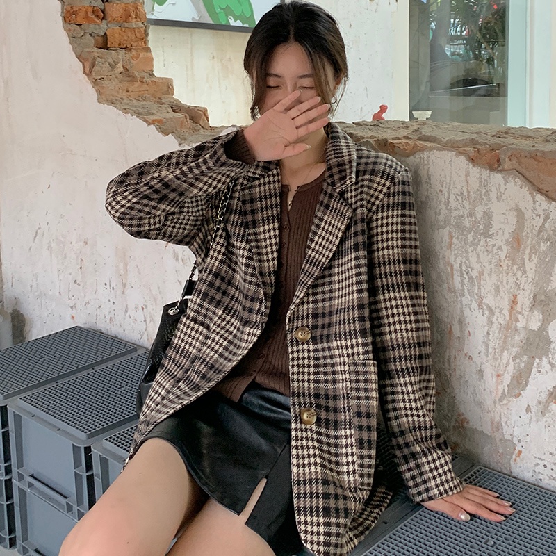 Áo Khoác Len Họa Tiết Kẻ Sọc Phong Cách Vintage Thời Trang Mùa Thu Mới Cho Nữ