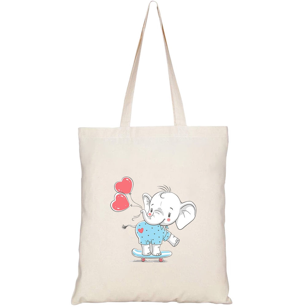 Túi vải tote canvas HTFashion in hình voi thả tim HT282