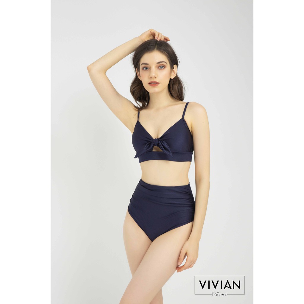 Quần bơi lẻ BIKINI PASSPORT Lưng cao phối nhún - Xanh navy-VS142_NV