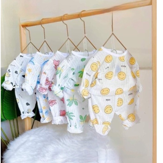 Combo 5 bộ cotton giấy dài tay cho bé trai bé gái trẻ sơ sinh từ 3-15kg giao mầu ngẫu nhiên - KIMI-SHOP DT01