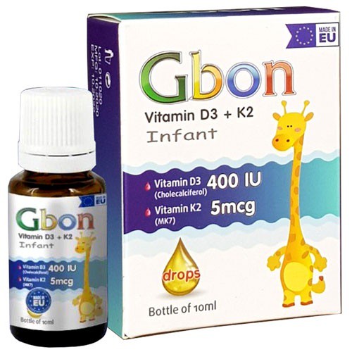 Gbon Vitamin D3 + K2- Bổ sung vitamin D3, K2 - giúp tăng cường hấp thu canxi, cho xương chắc khỏe, giúp bé cao lớn