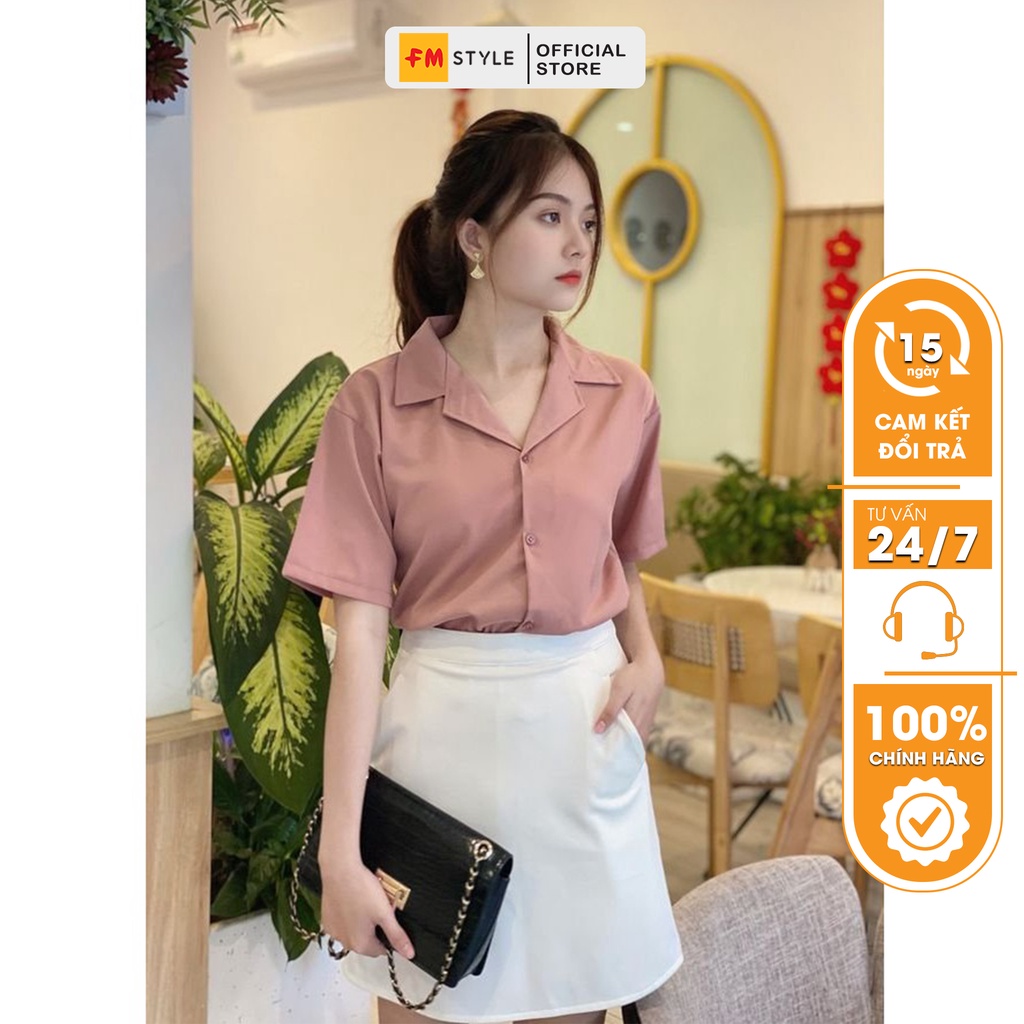 Áo sơ mi nữ tay ngắn FM Style chất Cotton cao cấp, sơ mi form rộng công sở, hiện đại - quý phái 220214006