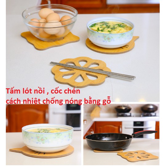 Combo 5 Miếng lót nồi bằng gỗ, lót cốc chén cách nhiệt chống nóng siêu cute