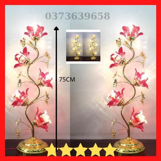 2 cây đèn thờ hoa sen 5 bông thủy tinh pha lê cao cấp 75 cm