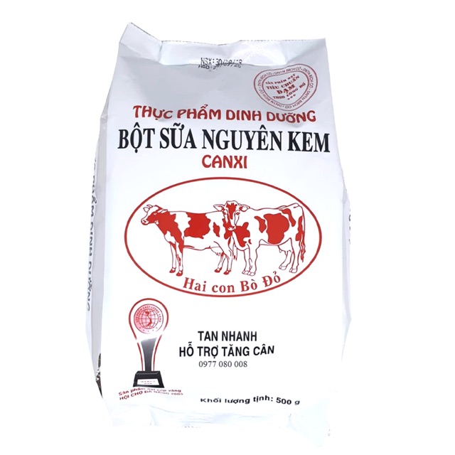 Bột Sữa nguyên kem Hai Con Bò Đỏ giàu canxi 500g