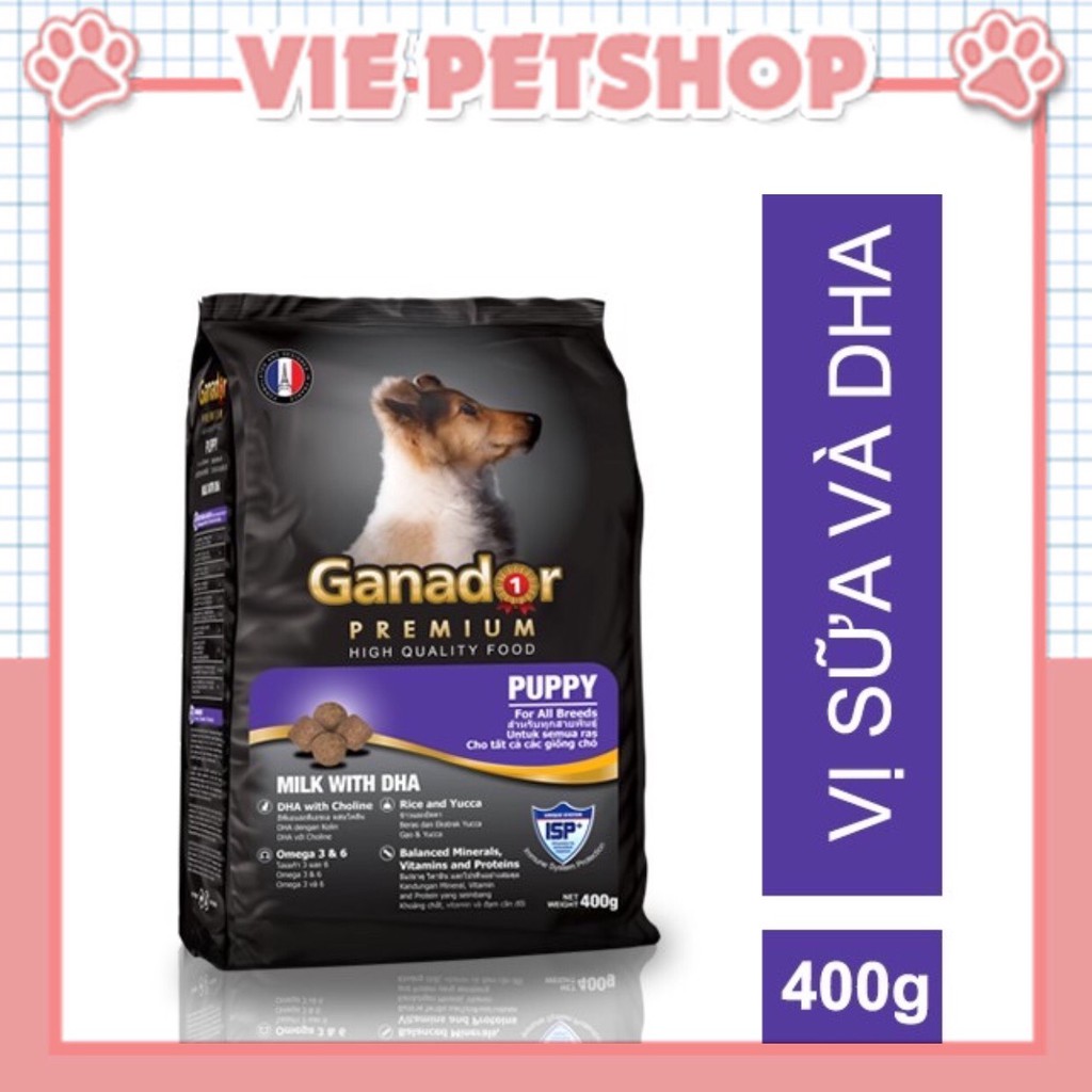 Thức Ăn Hạt cho Chó Con GANADOR PUPPY vị Sữa và DHA Gói 400Gr | Vie PETSHOP