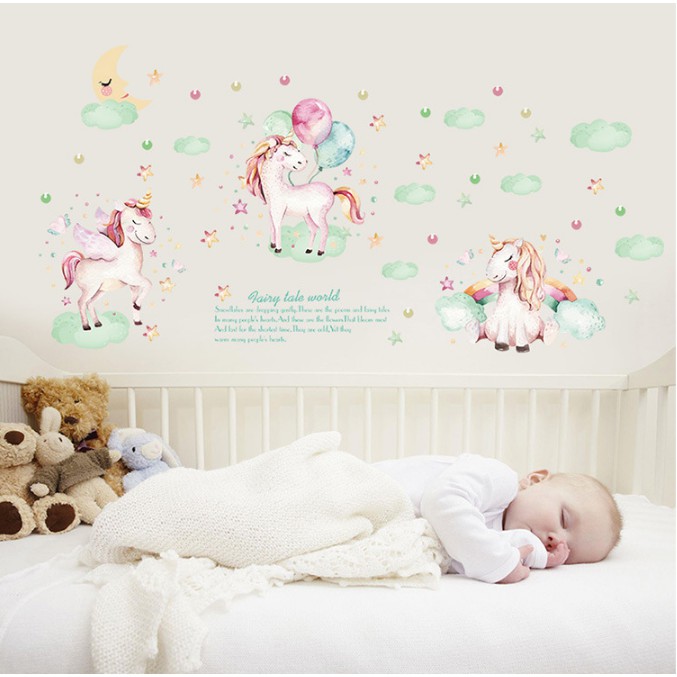 Decal trang trí tường Con Kỳ Lân thiên thần đáng yêu