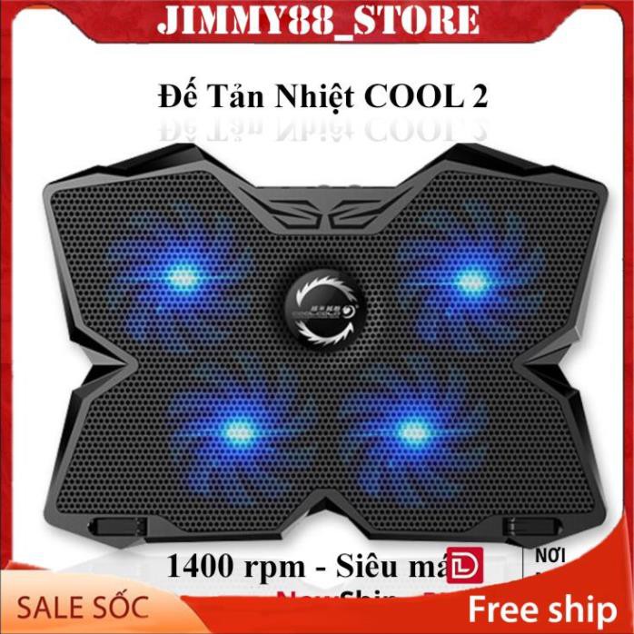 Đế Tản Nhiệt Quạt tản nhiệt Laptop Cool 4 Quạt, Đèn Led, Đế Nâng 17 Inch Trở Xuống (mã Cool 2) JIMMY88