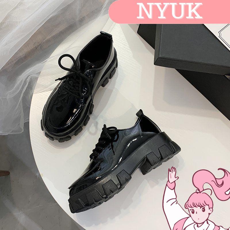 【24H Delivery】NYUK Platform shoes British style black casual lace-up