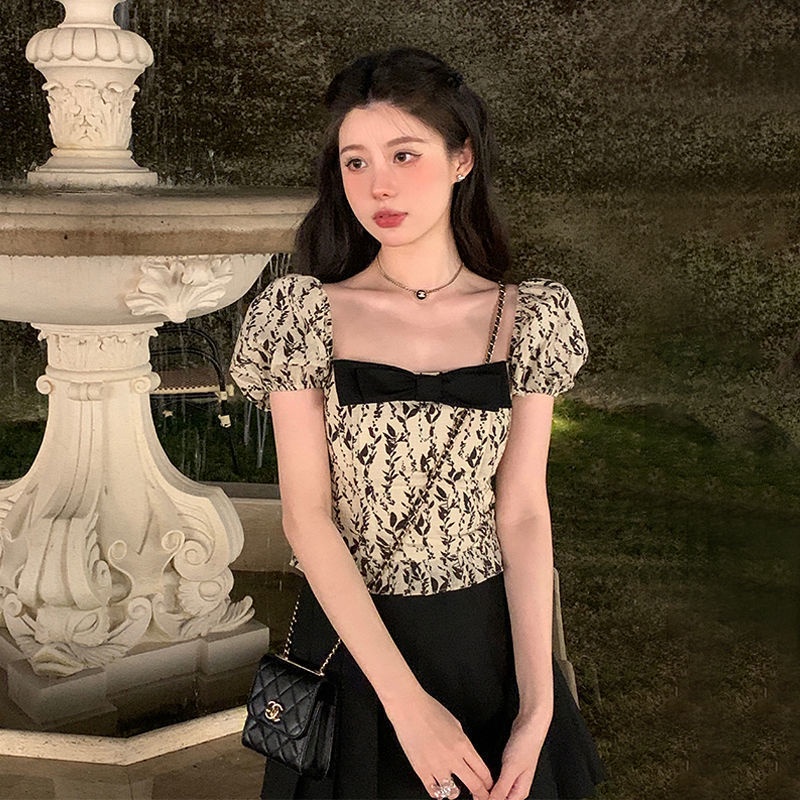 Áo Kiểu Tay Ngắn Cổ Vuông In Họa Tiết Hoa Thời Trang Mùa Hè Mới Cho Nữ