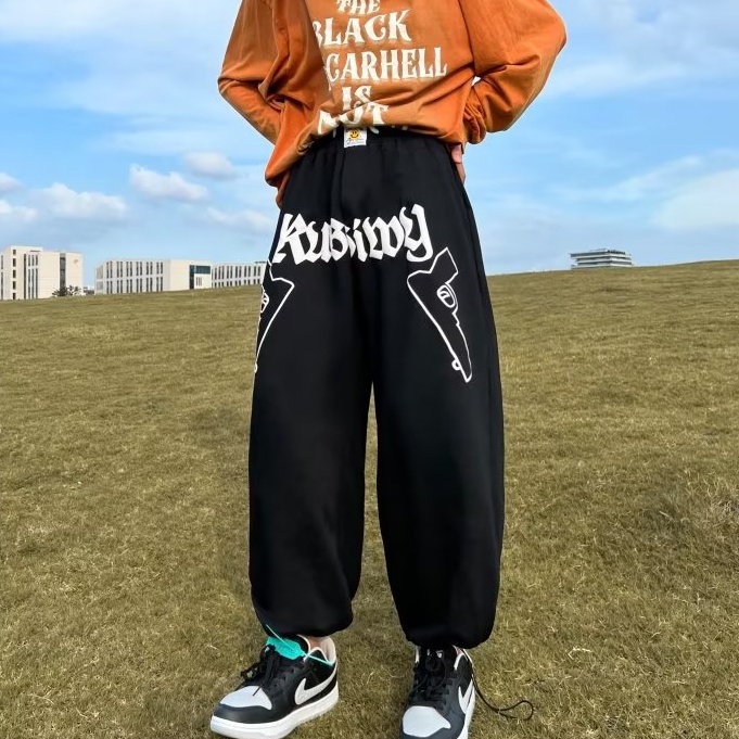 Quần Dài Hip Hop Đường Phố Mỹ Màu Trơn In Chữ Đơn Giản Thời Trang Cho Nam