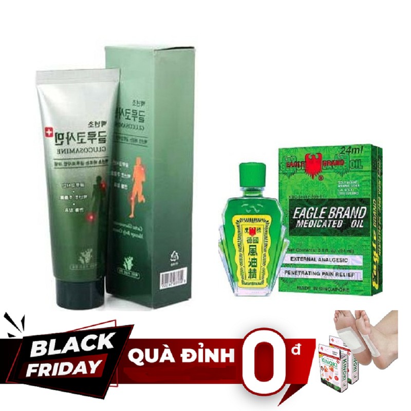 ComBo Dầu Gió Xanh 2 Nắp Sư tử Singapore + Dầu Lạnh Xoa Bóp Khớp Glucosamine Hàn Quốc- Tặng Kèm 10 Miếng Thải Độc