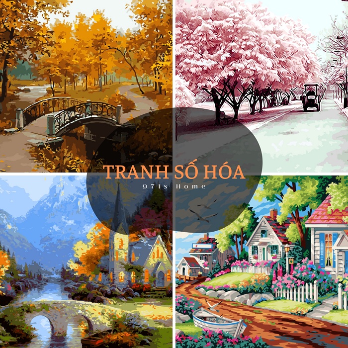 Tranh sơn dầu số hóa tự tô màu PHONG CẢNH số 1 (có khung 40x50cm)