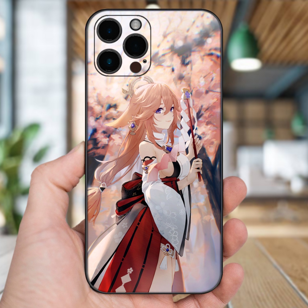 Ốp lưng iPhone 12 Pro Max dẻo đen cạnh vuông in hình Yae Miko Genshin Impact