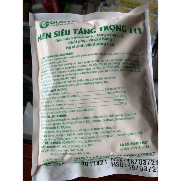200g MEN SIÊU TĂNG TRỌNG - tiêu hoá khoẻ, cân bằng hệ vi sinh đường ruột cho chó, mèo, gia cầm, gia súc